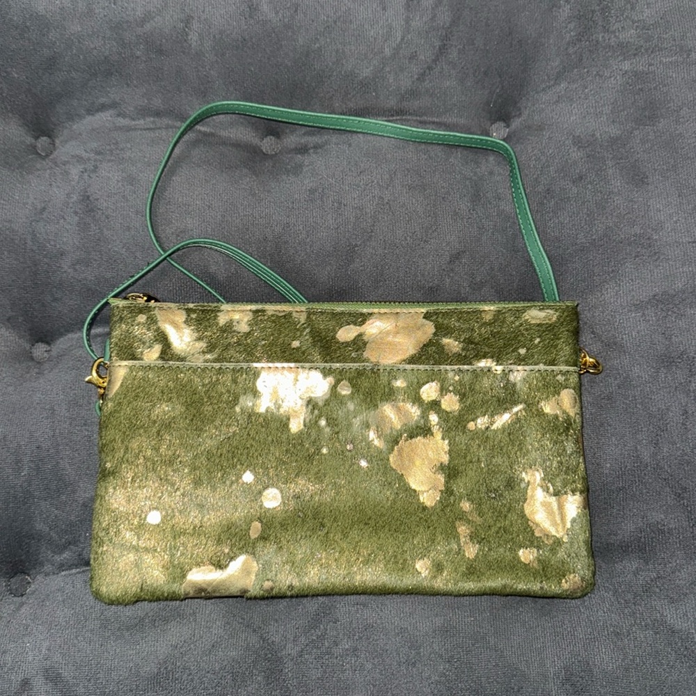 Painted cowhide crossbody bag/wristlet
